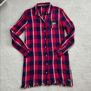 GUESS Plaid Button-Up Shirt Dress | Red & Navy Check